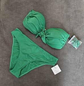 NWT kate spade  Green Rosette-Detail Bandeau Bikini Top & Bikini Bottoms Size M
